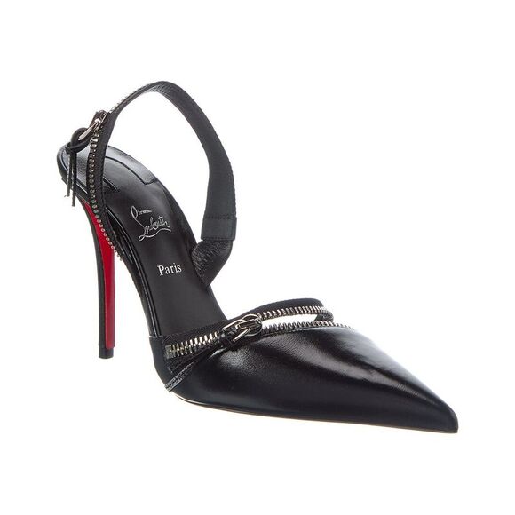 Christian Louboutin Slingyzip 100 Leather Slingback Pump Black